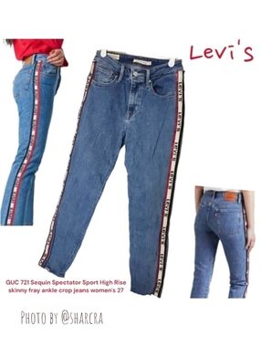 LEVI'S 721 Women Sequin Spectator Sport High Rise skinny Jeans ankle Raw Hem 27